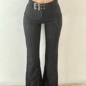 Motel Rocks Black Green Pinstripe Belted Wide leg Trouser Pants Women's XL